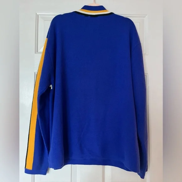 Stylish Blue Zip-Up Sweater with Stripes | Size L/XL - Picture 3 of 4